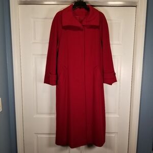 Vintage Gemini Womens 100% Wool Red Trench Overcoat Silk Lining 47" Length